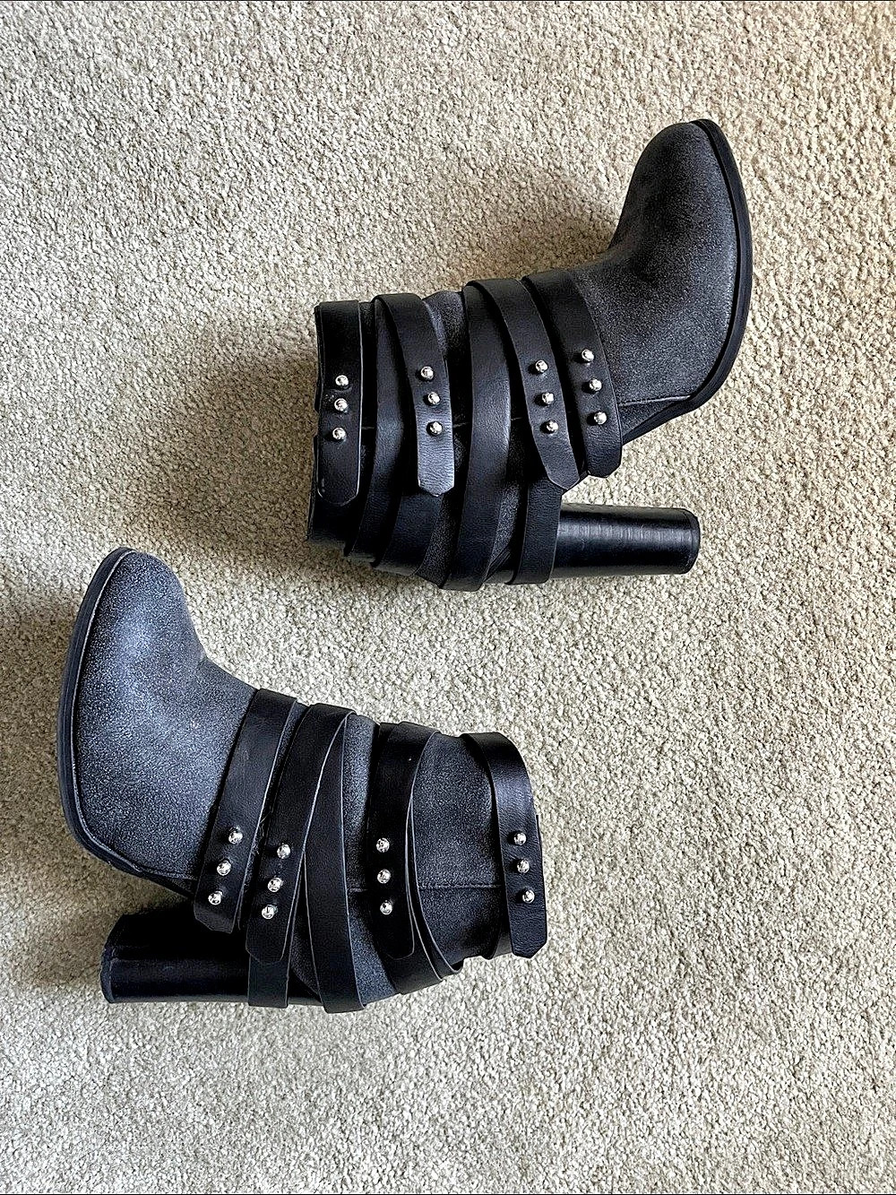 Studded Strap Ankle Boots in Black